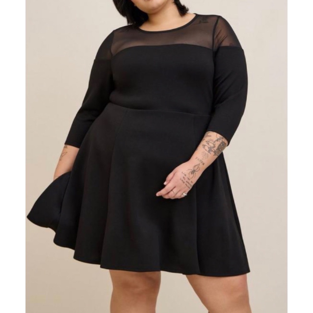 🆕 Black Cupro & Mesh Skater Mini Dress 1 1X 14 16 NWT Torrid New!